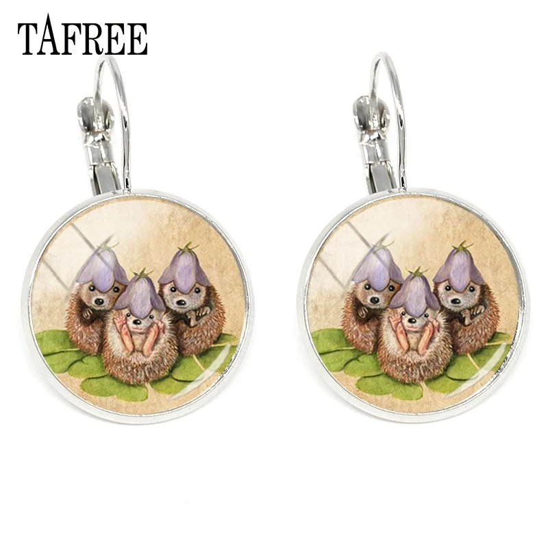 HF03 TAFREE Hedgehog в тумане, клипсы, серьги,, новинка, стеклянный кабошон, Купольные серьги ручной работы, для женщин и девушек, подарки, ювелирные изделия HF04 - Окраска металла: HF03