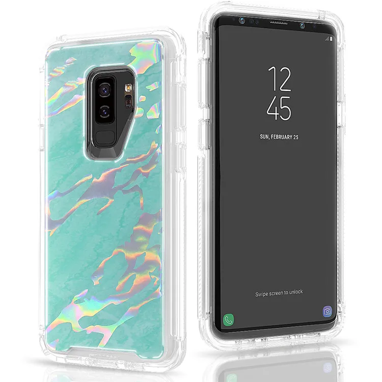 Модный яркий цветной мраморный стильный чехол для телефона samsung Galaxy S9 S10 Plus S10 E Note 9 PC+ TPU полный корпус противоударный чехол - Цвет: Green