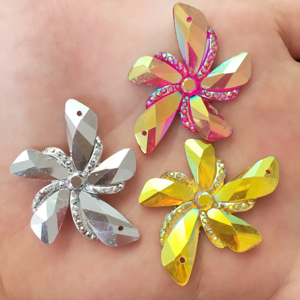 New 6pcs AB Resin Heteromorphic flower FlatBack rhinestone Wedding DIY scrapbook 2 hole Ornaments crafts PF425 | Украшения и