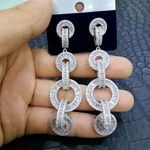 Silver GODKI Роскошные серьги с кубическим цирконием и кристаллами CZ в нигерийском стиле, длинные висячие серьги для женщин, африканские свадебные серьги aretes de mujer medinos - Окраска металла: Silver