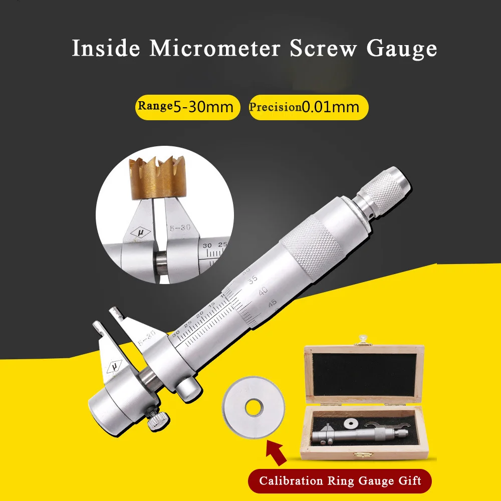 

Internal Micrometer Practical Inner Diameter Caliper Measuring Tool 5-30mm Metric Inside Kit Inside Micrometer Screw Gauge Metri