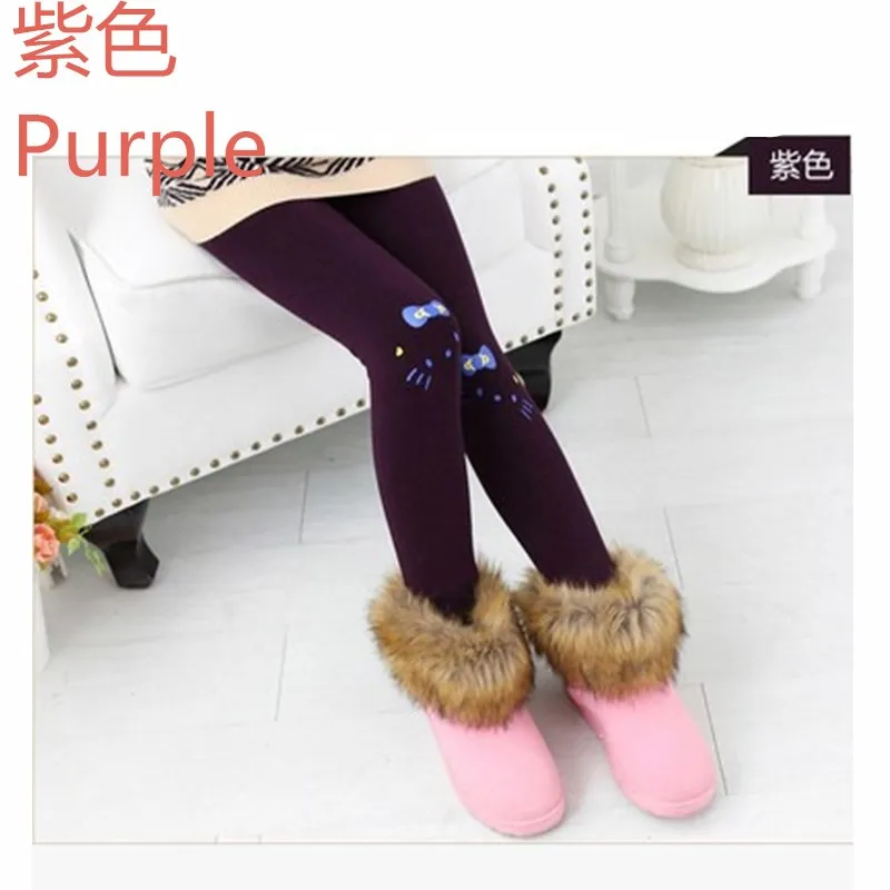 Purple Зимние леггинсы для девочек; детские штаны; Детские плотные теплые бархатные леггинсы с эластичной резинкой на талии с рисунком; детские брюки - Цвет: Purple