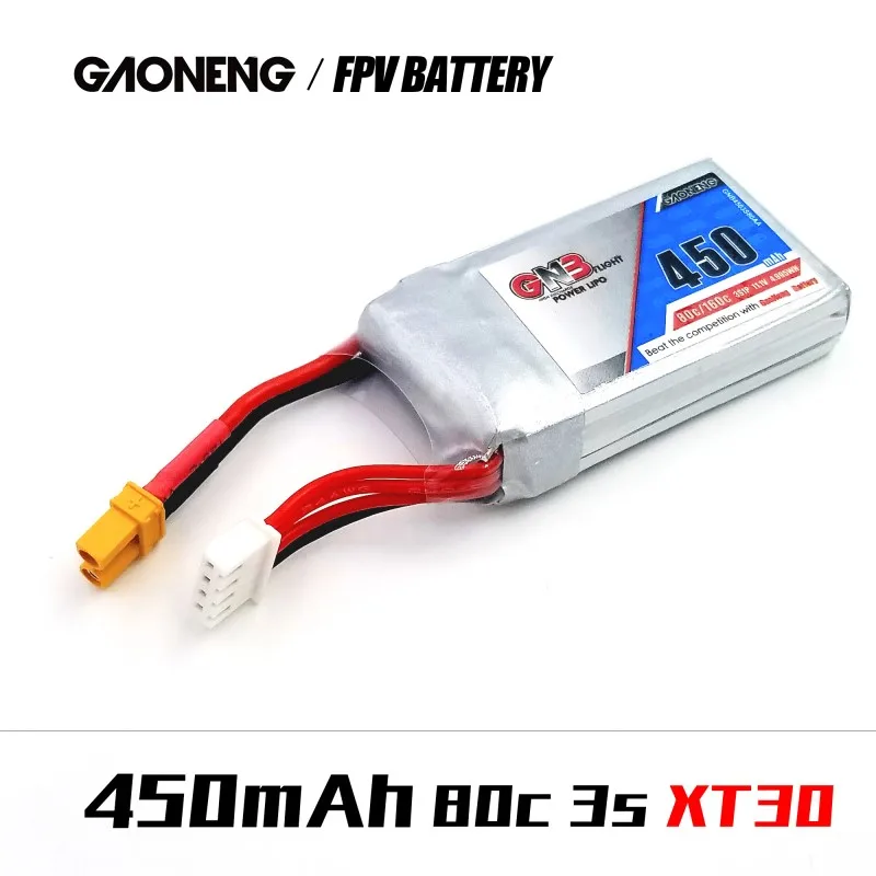 2 шт. Gaoneng GNB 450 мАч 11 1 В 80C 3S Lipo батарея XT30 штекер для торрента 110 RC FPV гоночный Дрон
