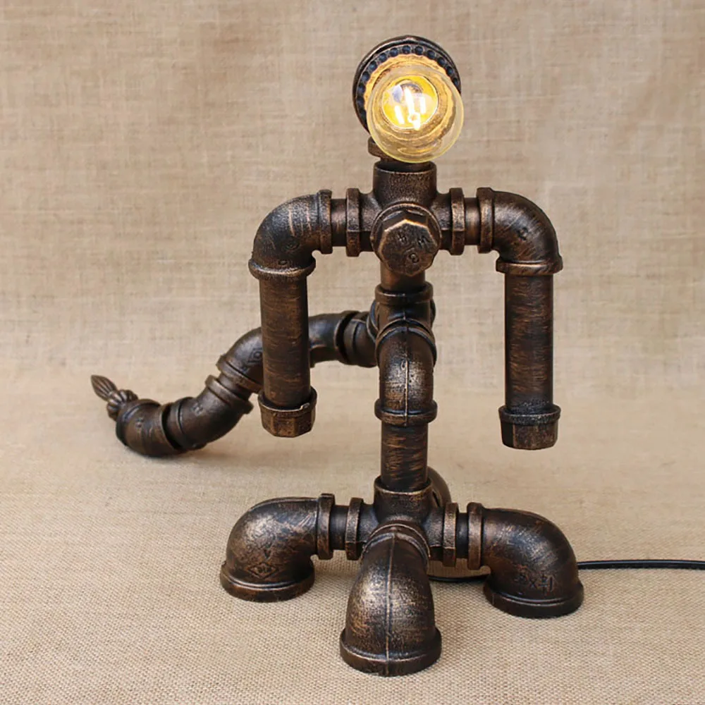 Современная черная мастерская арт деко робот настольная лампа e27 Блеск
