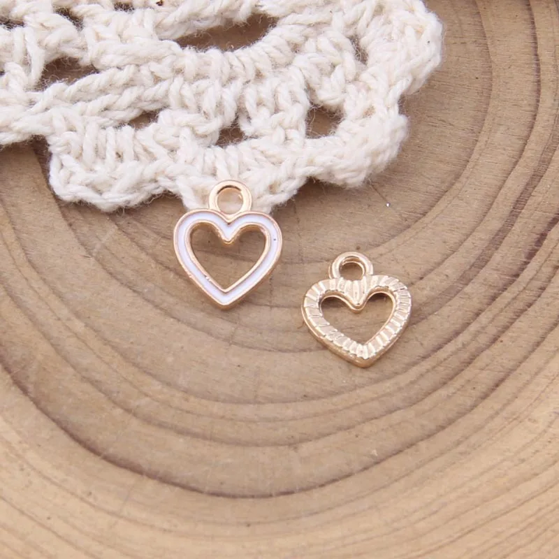10pcs 12*10mm Golden metal enamel hollow heart charms Handmade Diy Bracelet pendants Alloy earring Jewelry making Accessories