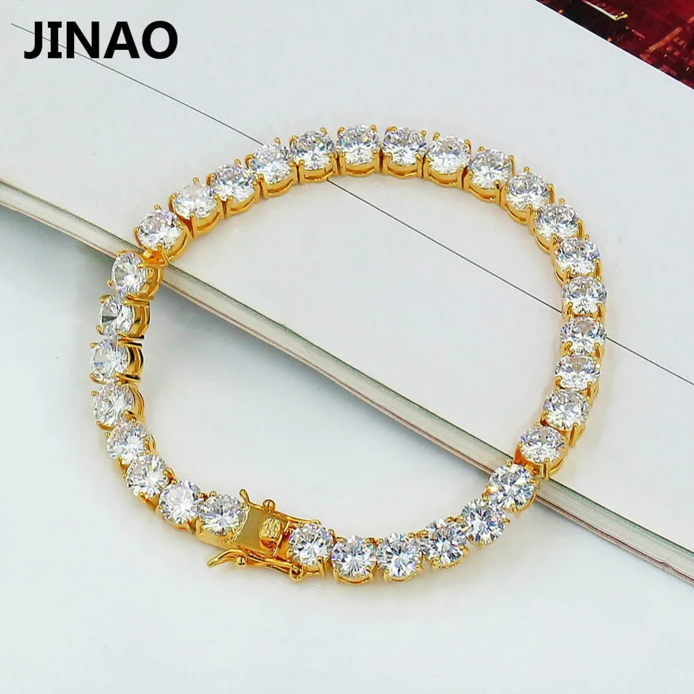 JINAO 1 ряд Золото Серебро AAA кубический цирконий проложили все Iced Out теннис Bling Lab CZ камни браслет