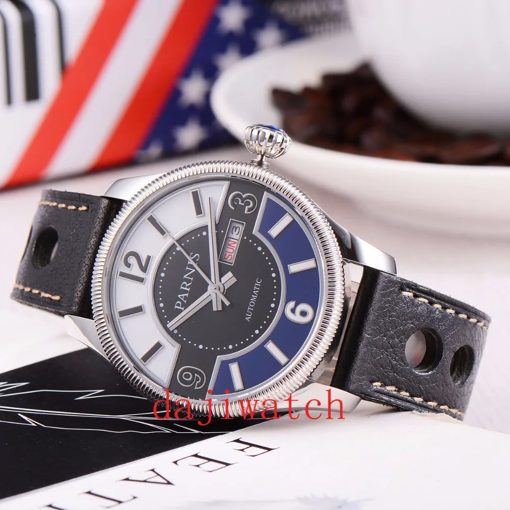 Мужские часы Parnis автоматические спортивные из нержавеющей стали с черным