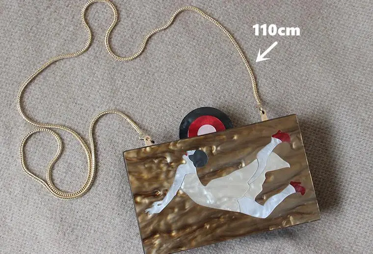 110cm Metal Chain Брендовые новые модные Для женщин сумка Винтаж темно вечерняя сумочка из акрила женские Роскошные вечерние Красота сумка с персонажем мультфильма милый клатч - Цвет: 110cm Metal Chain