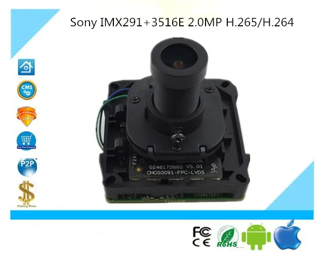 Плата модуля ip камеры sony IMX291 + 3516E 2.0MP H.265/H.264 1080 P 1920*1080 Panorama рыбий глаз 2 8 12 мм StarLight CMS