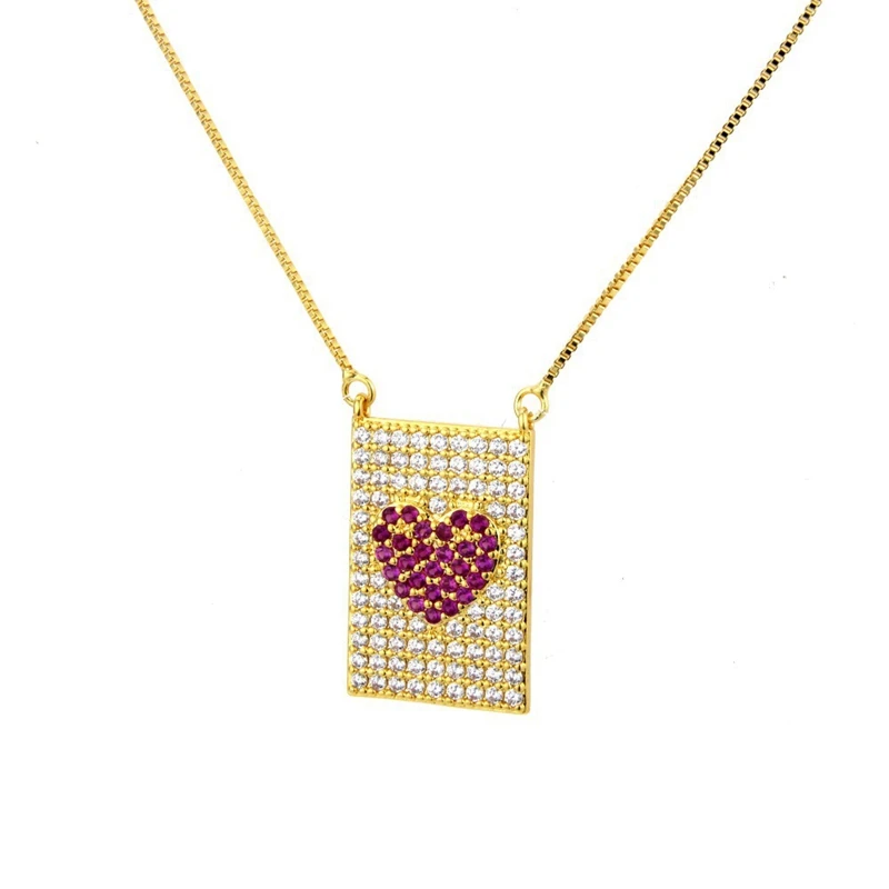 Multicolor Cubic Zirconia Pendant Necklace Love Heart Geometric Rectangle Necklaces For Women Fashion Party Jewelry accessories | Украшения