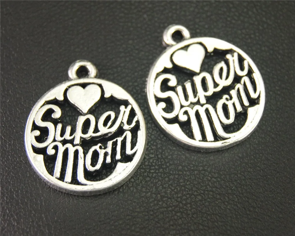 

15pcs Silver Color Super Mom Round Charm Pendant DIY Necklace Bracelet Bangle Findings 22x19mm A1897
