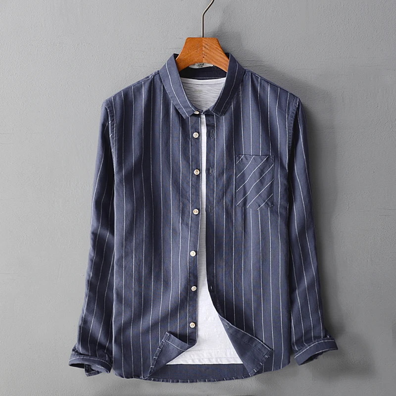 

Italy long-sleeved striped linen shirts men brand casual breathable shirt male cotton fashion mens shirt stripes overhemd camisa