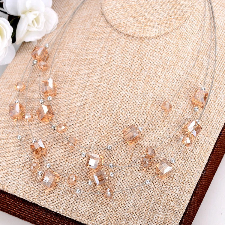 Комплект из колье и серёг с кристаллами цвета шампанского | Украшения аксессуары
