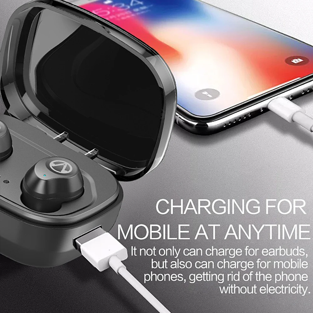 TWS Wireless Earphones Bluetooth 5.0 Headsets IPX7 Waterproof True Twins Earbuds with Power Case In Ear Headsets for Phones