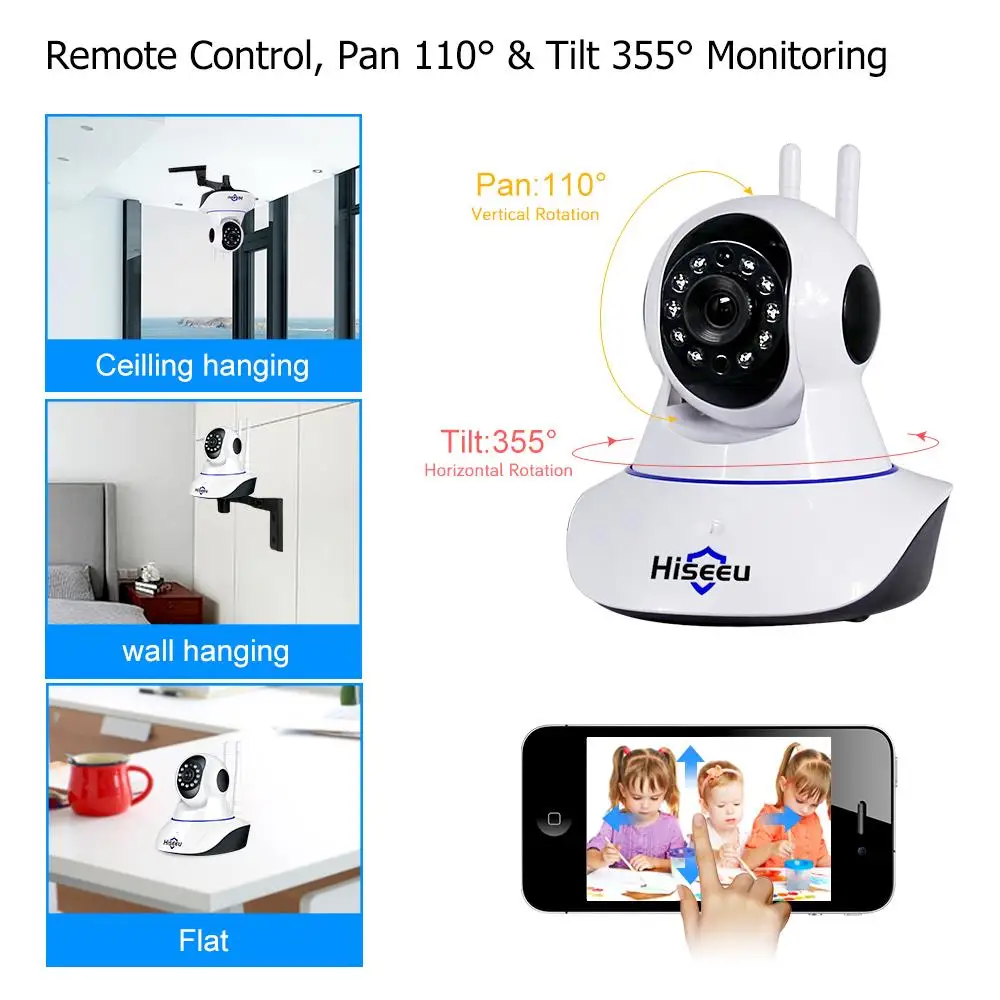 Hiseeu супер HD 1536P 1080P беспроводная WIFI камера IP 3MP домашняя охранная видеонаблюдения