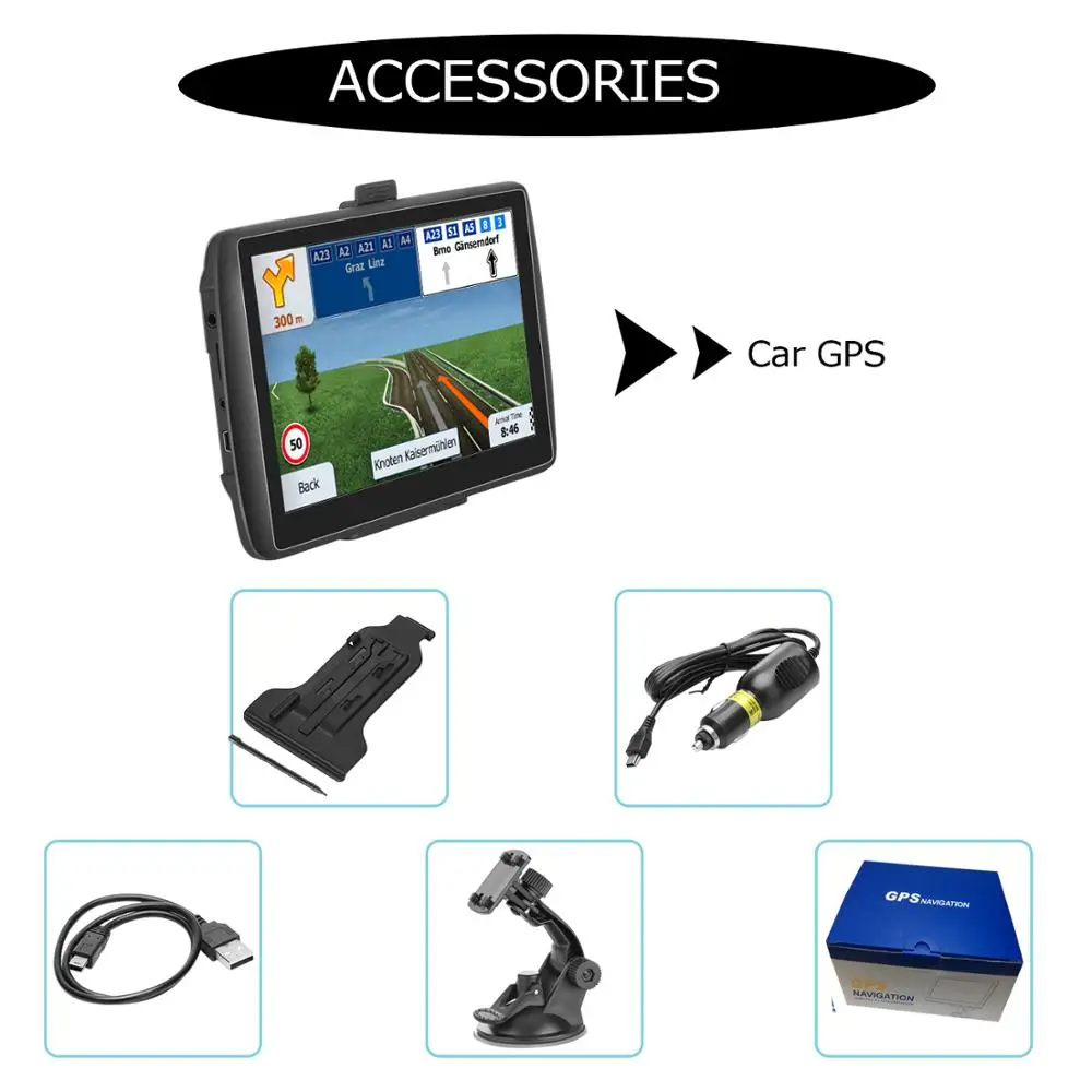Gps автомобильный навигатор 7 дюймов HD lcd емкостный экран FM Bluetooth Голосовая