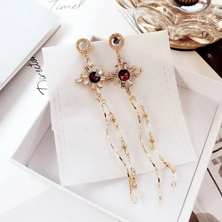 MENGJIQIAO 2018 Korean New Trendy Dangle Earrings Crystal Flower Long Tassel Beads Pendientes Mujer Moda Bijoux Elegant Brincos | Украшения