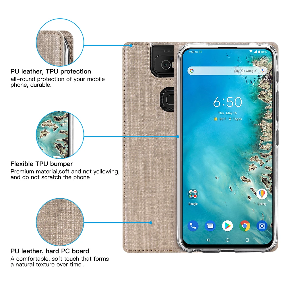 Защитный чехол для телефона для Asus Zenfone 6 ZS630KL, мягкий флип-чехол для телефона, элегантный кожаный многофункциональный чехол с подставкой