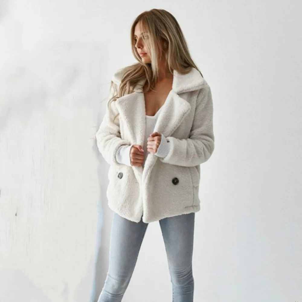 Lisa Colly Women Autumn Winter Elegant Solid Color Short Gray white pink Jacket Long Sleeves Stand Pockets Thick Warm Coat | Женская