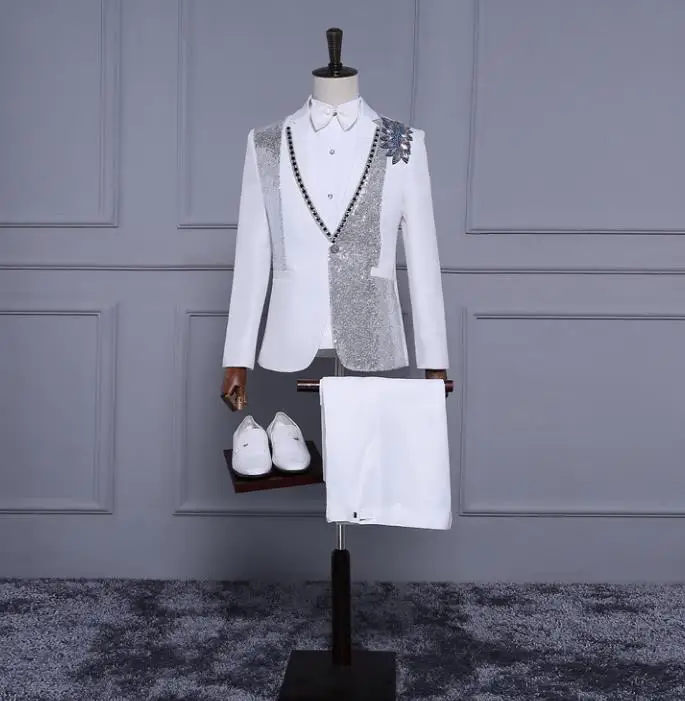 Белый блейзер с блестками мужской деловой костюм для сцены хорового танца