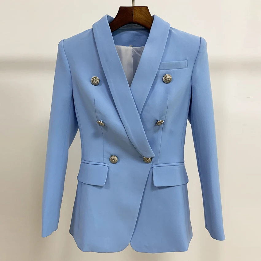 HIGH STREET Newest Fashion 2021 Baroque Designer Blazer Jacket Women's Shawl Collar Double Breasted Metal Lion Buttons Blazer