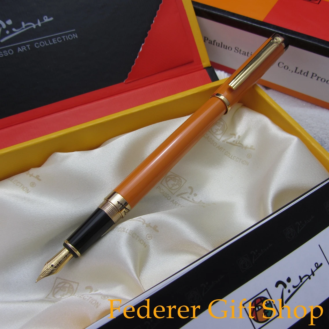 

Picasso Q908 Century Pioneer Fountain Pen Orenge F Nib Metal Case Ink Pen 3 Color Optional and Original Box