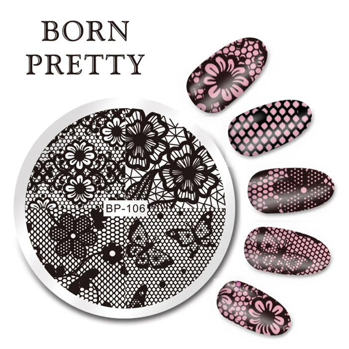 BORN PRETTY Lace серия ногтей штамповка пластины цветок элегантный круглый прямоугольник маникюрная пластина с изображениями для нейл-арта