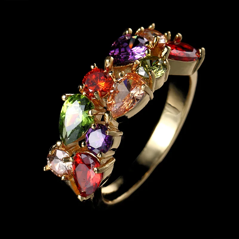 Mul Yellow Gold Классические капли воды кубический циркон обручальное кольцо белого золота цвет Mona Lise Bague женские ювелирные изделия AR077 - Цвет основного камня: Mul Yellow Gold