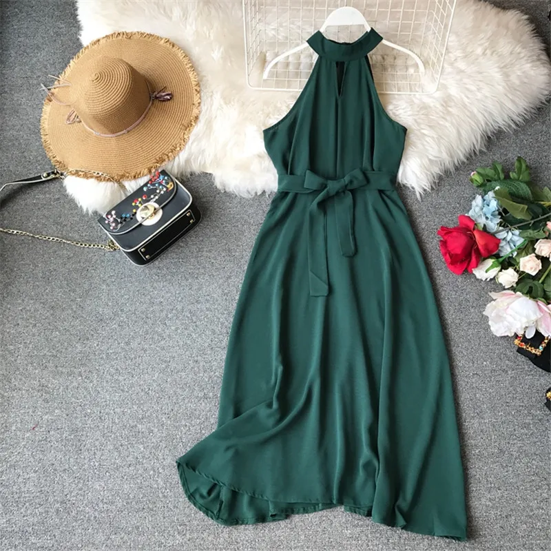 8 цветов! Летнее сексуальное Плиссированное шифоновое платье миди без рукавов с