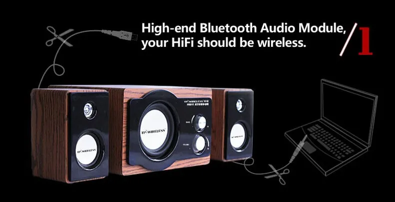 TP WIRELESS 2.1CH деревянный динамик беспроводной Bluetooth 40 Вт сабвуфер домашний кинотеатр