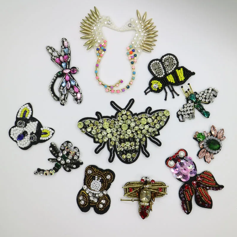 3D животное для одежды DIY sew on bee parches нашивки со стразами и бисером|patch 3d|beaded patchesskull