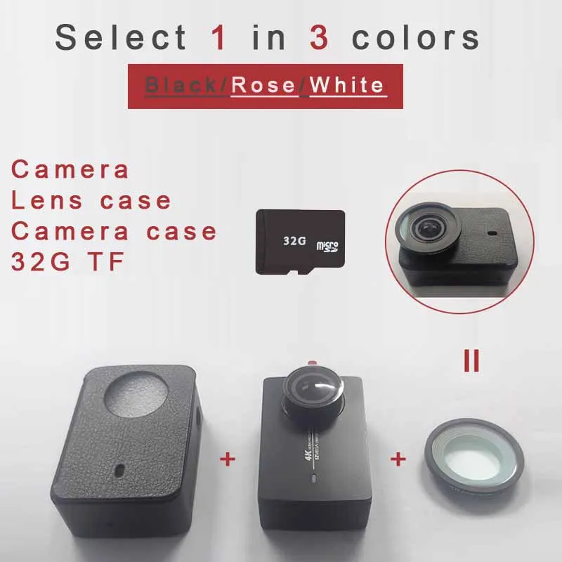 Camera Len Case 32g Xiaomi Yi 4k Экшн-камера, Спортивная мини-камера, уличная камера, экран, Wifi, Bluetooth, широкоугольный объектив, сенсорный экран, Camaras TF Slo - Цвет: Camera Len Case 32g