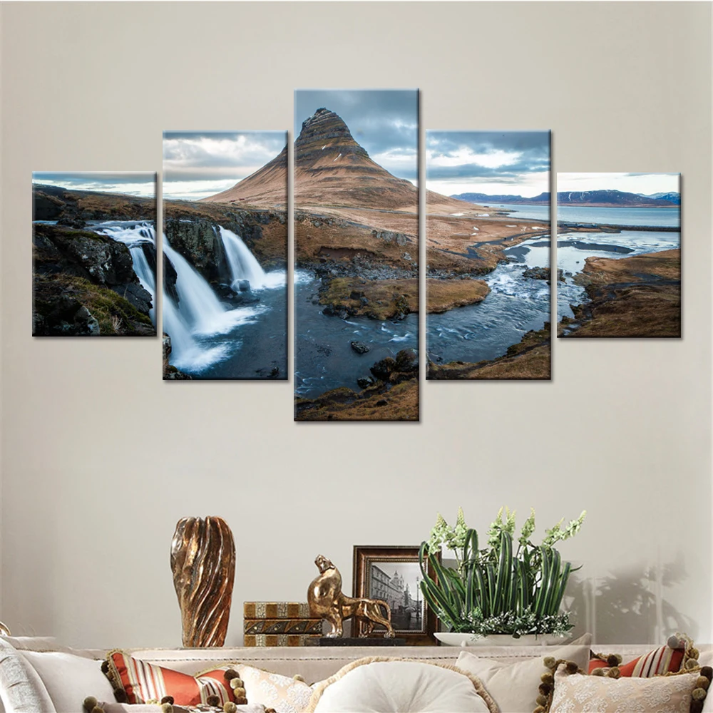Drop Shipping 5 Pieces Cuadros Decoracion Mountain Waterfall Landscape Canvas Wall Art Painting for Living Room No Frame | Дом и сад