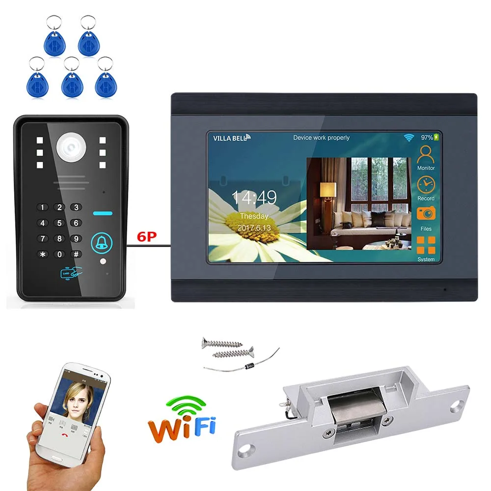 7-дюймовый проводной беспроводной дверной звонок Wi-Fi RFID пароль видео домофон с