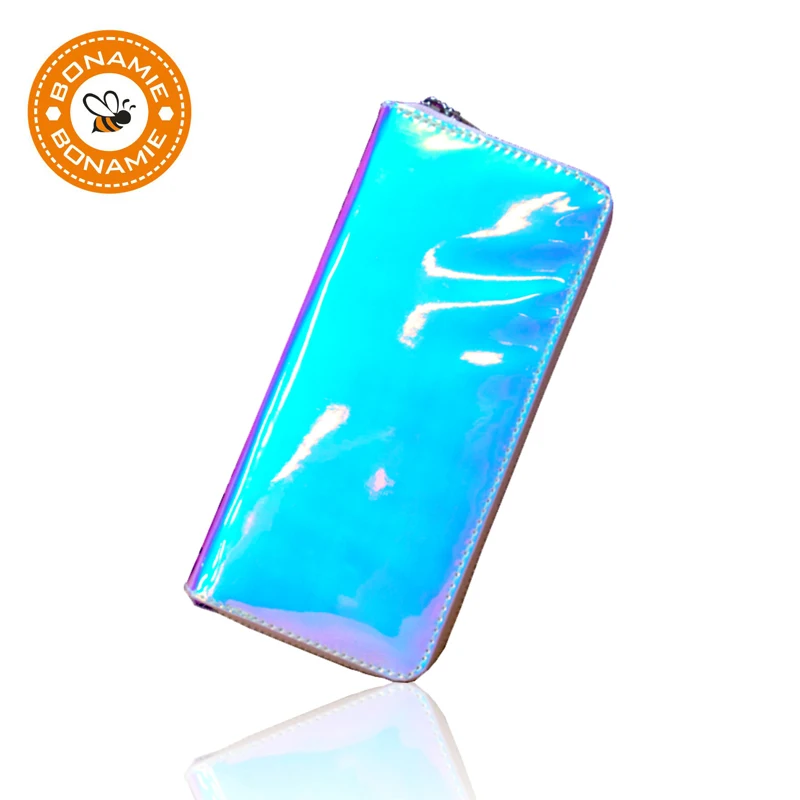 Женский кожаный кошелек BONAMIE с голограммой и лазером длинный клатч