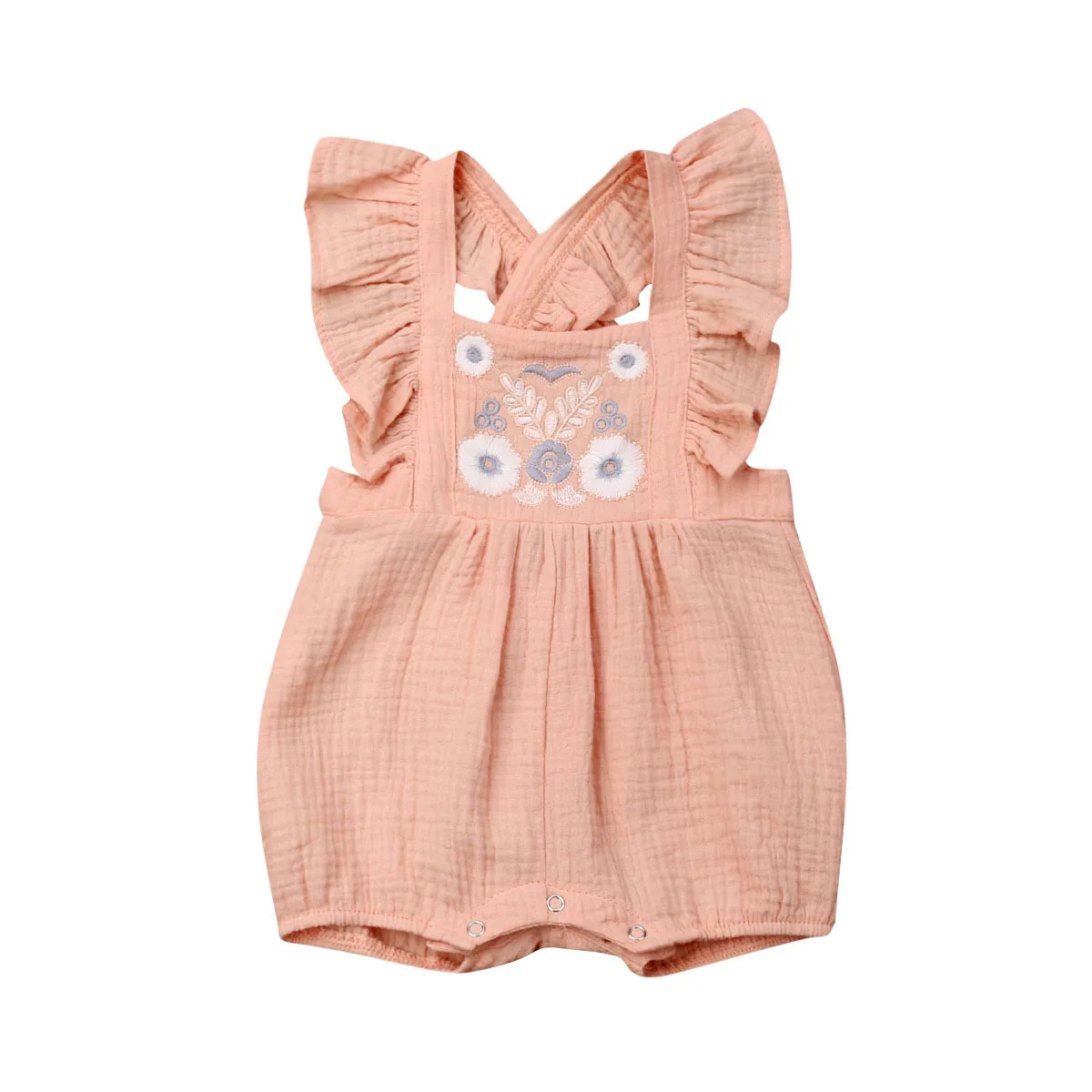 Одежда для малышей новорожденных девочек с рукавом крылышком вышитый комбинезон