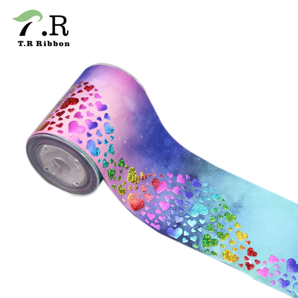 Лента T.R 75 мм радужные сердечки из фольги волнистые ленты для бантов| |