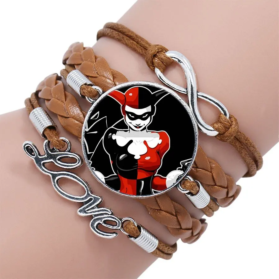 Винтажный ювелирный браслет Harley Quinn многослойный черный/коричневый кожаный с