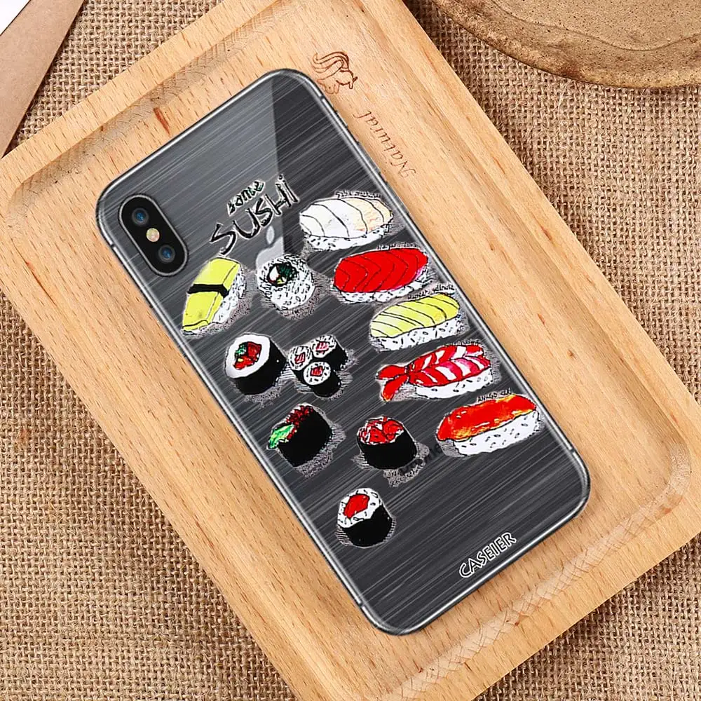 Caseier суши 3D тиснение мягкий чехол для телефона iPhone 7 8 Plus TPU силиконовый Чехол IPhone X 6