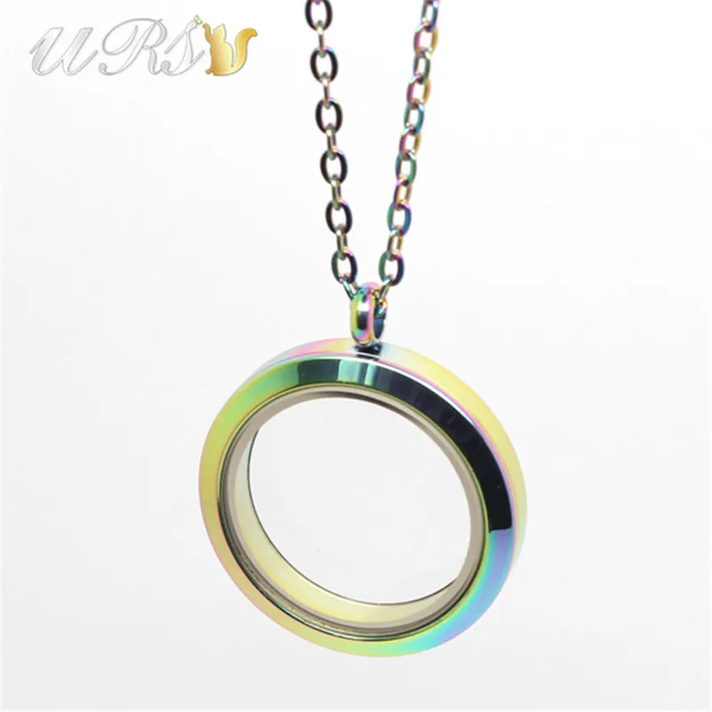 

20mm/25mm/35mm twist-off rainbow 316L stainless steel plain floating living locket pendant with necklace