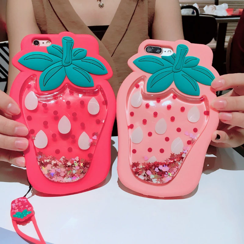 GlamPhone чехол 3D Клубника жидкий зыбучий песок Прозрачный блестящий чехол для iPhone X 8 6s 6 7 Plus мягкие силиконовые чехлы