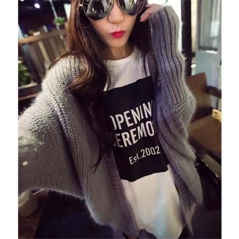 Autumn Sweater Women New Bat Sleeve Loose Large Size Fashion Jacket Female Long Knit Mohair Cardigan f1120 |