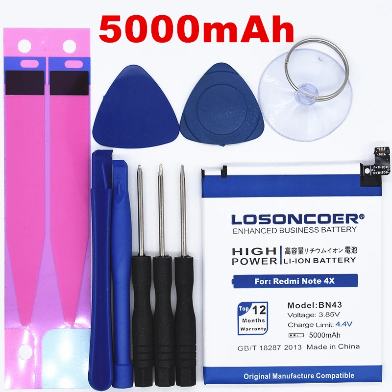 LOSONCOER 5000 мАч BN43 аккумулятор подарочные инструменты для Xiaomi Redmi Note 4X батарея 4X5,5 дюймов батареи Snapdragon 625