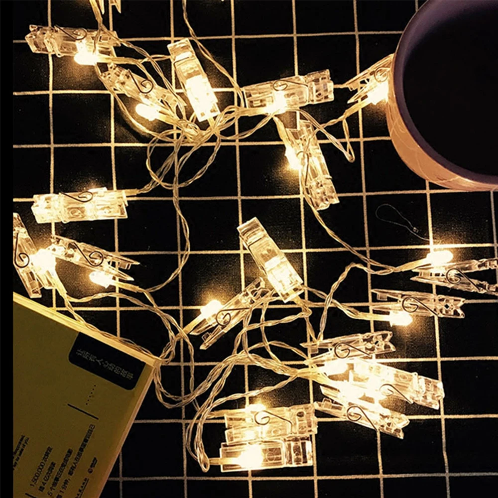 HUSUYUHU Photos Clips Holder LED Fairy String Light Pictures Card Personalized Battery Powered Lamps Bedroom DIY Lights | Лампы и