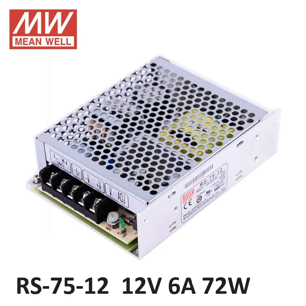 блок питания 12 вольт Оригинал Mean Well RS-75-12 один выход В 72 Вт 6А Питания UL TUV CB EMC CE
