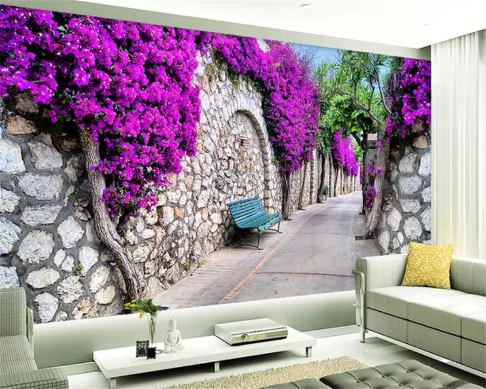 Beibehang пользовательские обои 3d фото фрески фиолетовый цветок стерео стена тропа