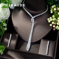 hibride exclusive long necklace cubic zirconia wedding bridal dubai jewelry sets for woman white color luxury jewelry set n 1032