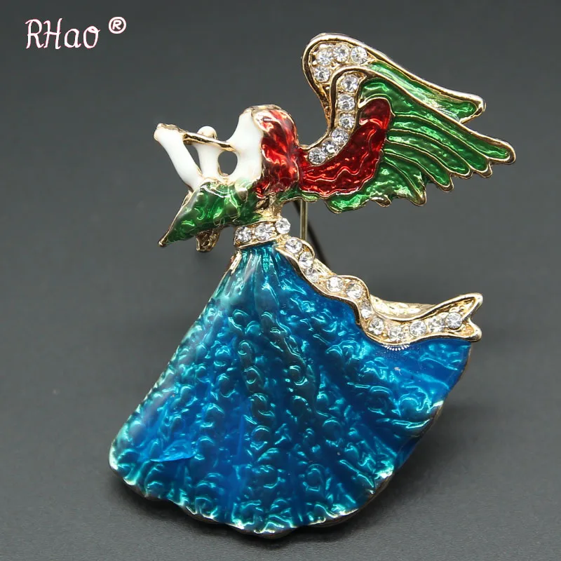 RHao 2018 Новые Броши в форме ангела с летящими крыльями эмалированные булавки синим