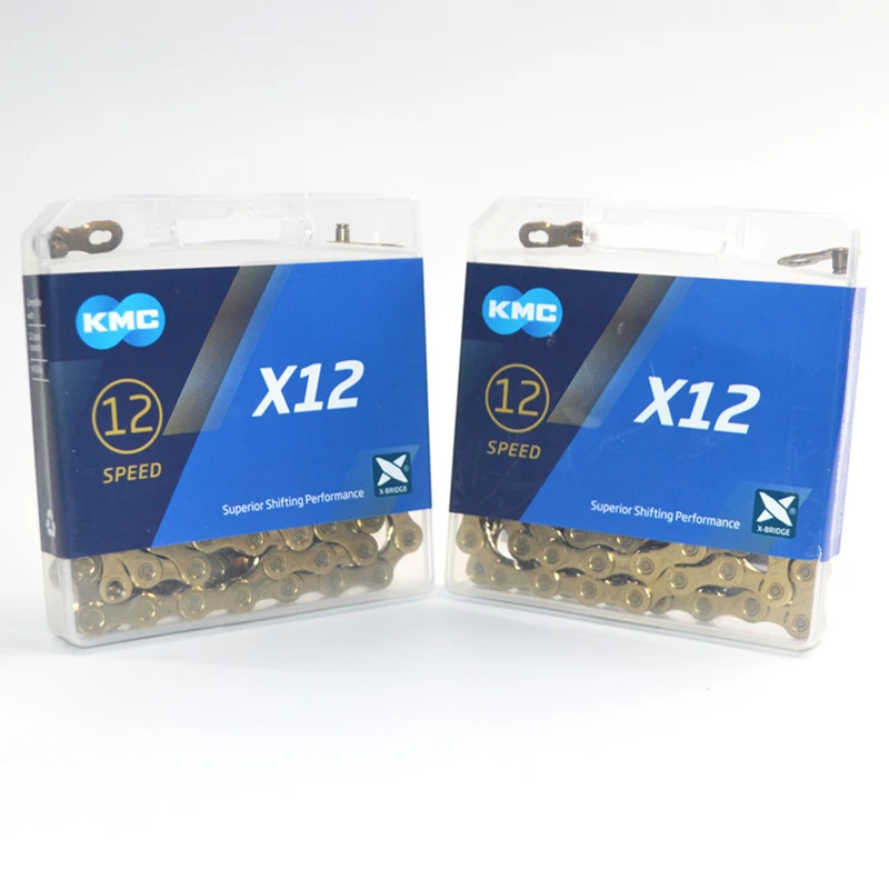 Цепь велосипедная KMC X12 116L 12 Скоростей золотая с оригинальной коробкой и