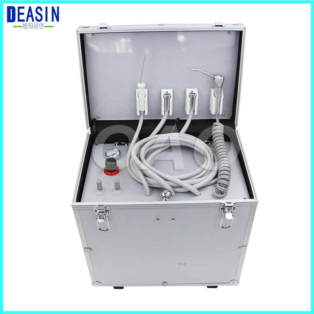 

130L/min Air Flow Portable Dental Unit with High and low speed Pipe,3 Way Syringe, Oilless Air Compressor